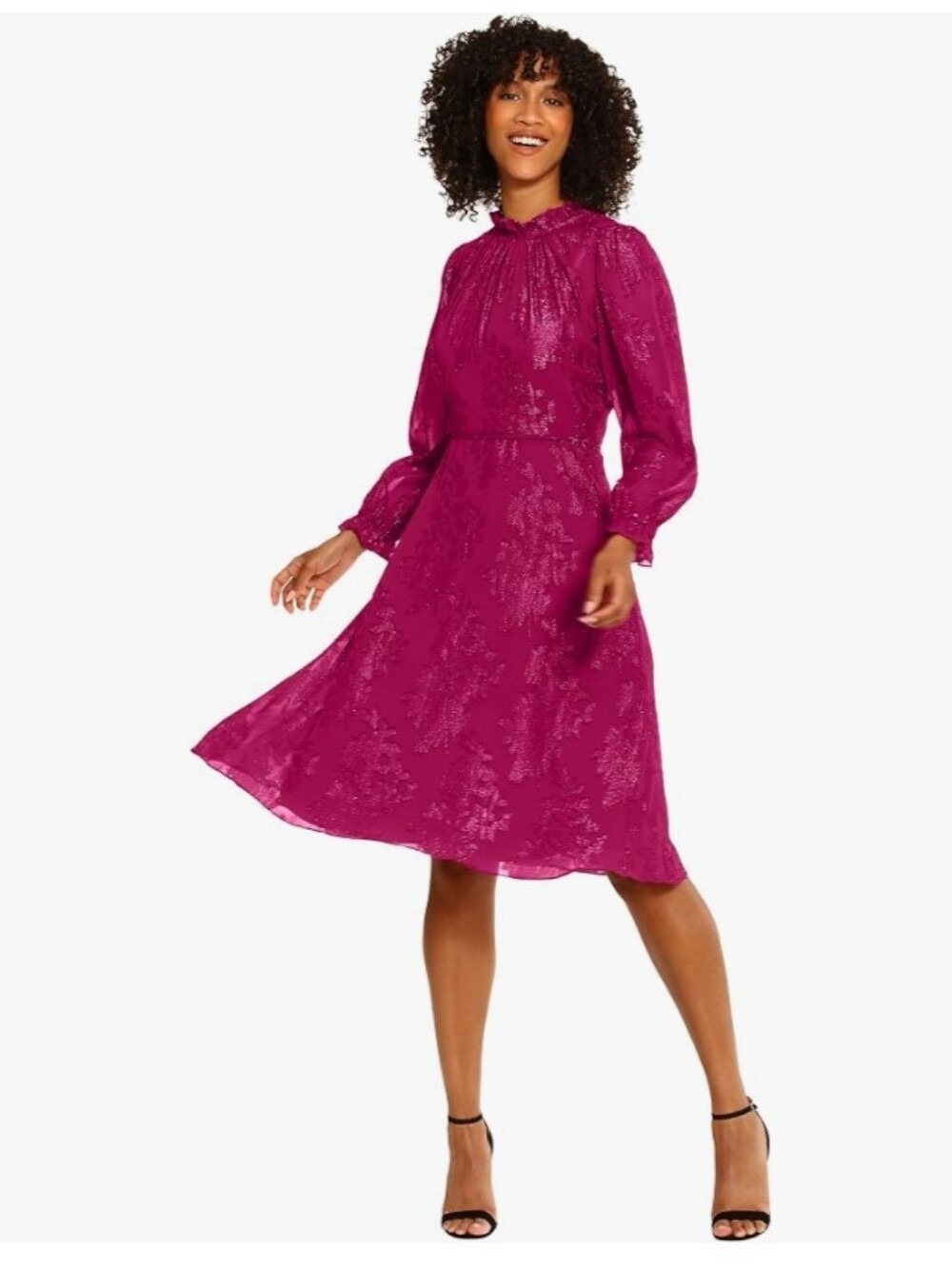 Elegant Burgundy Long-Sleeve Dress - Picture 7 of 9